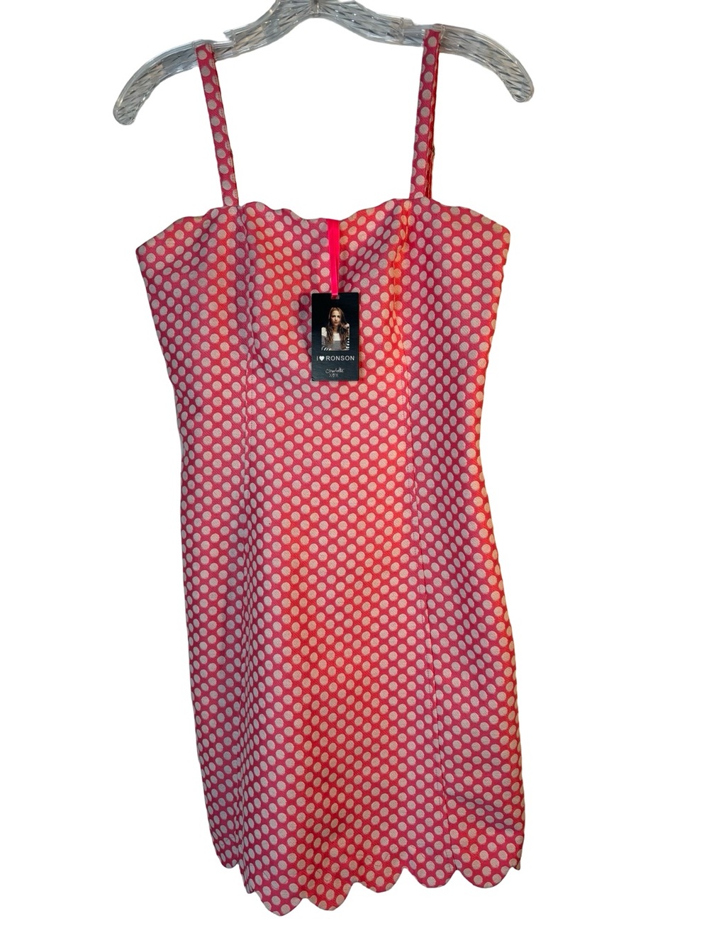 Sleeveless Pink Polka Dot Scalloped Mini Dress